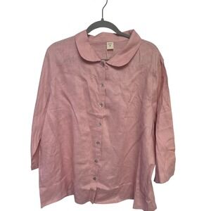 LINTICO Pink Linen Blend Peter Pan Collar Button Up Shirt Top Women's XXL